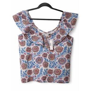 J.crew womens medium blouse ruffle sleeve pink blue floral shirt top